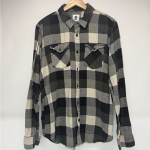 Element Men's Black and Cream Flannel Plaid Button Down Shirt 100% Cotton